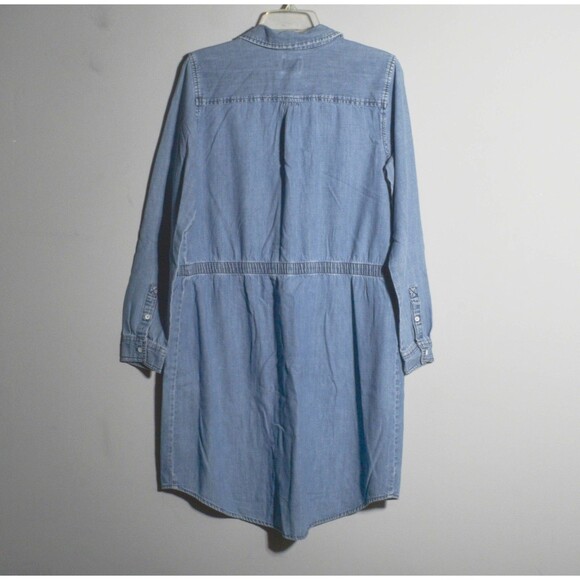 G.H. Bass & Co Blue Denim Button Up Shirt Drawstring Waist Dress Size L - Picture 2 of 3